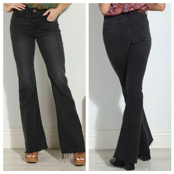 GUC Black Raw Hem Unpublished Flare Jeans - Picture 1 of 8